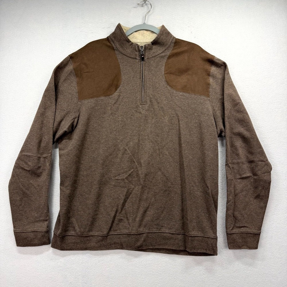 Sharp Lad Quarter Zip Sweater Mens XL Brown Knit Preppy Shoulder Patch Pullover
